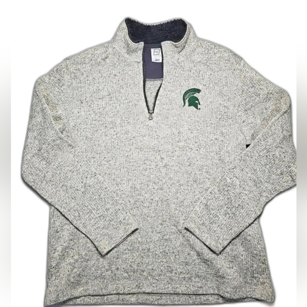 **MSU Heathered Gray 1/4 Zip Pullover Michigan State Logo Pro Edge Size 3X